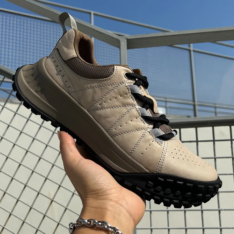 春季时尚系带休闲鞋牛皮运动皮鞋百搭徒步耐磨休闲低帮男士潮鞋