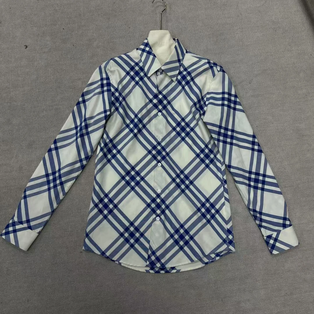 喵喵家   早春经典休闲时尚宽松男女同款蓝白长袖衬衫