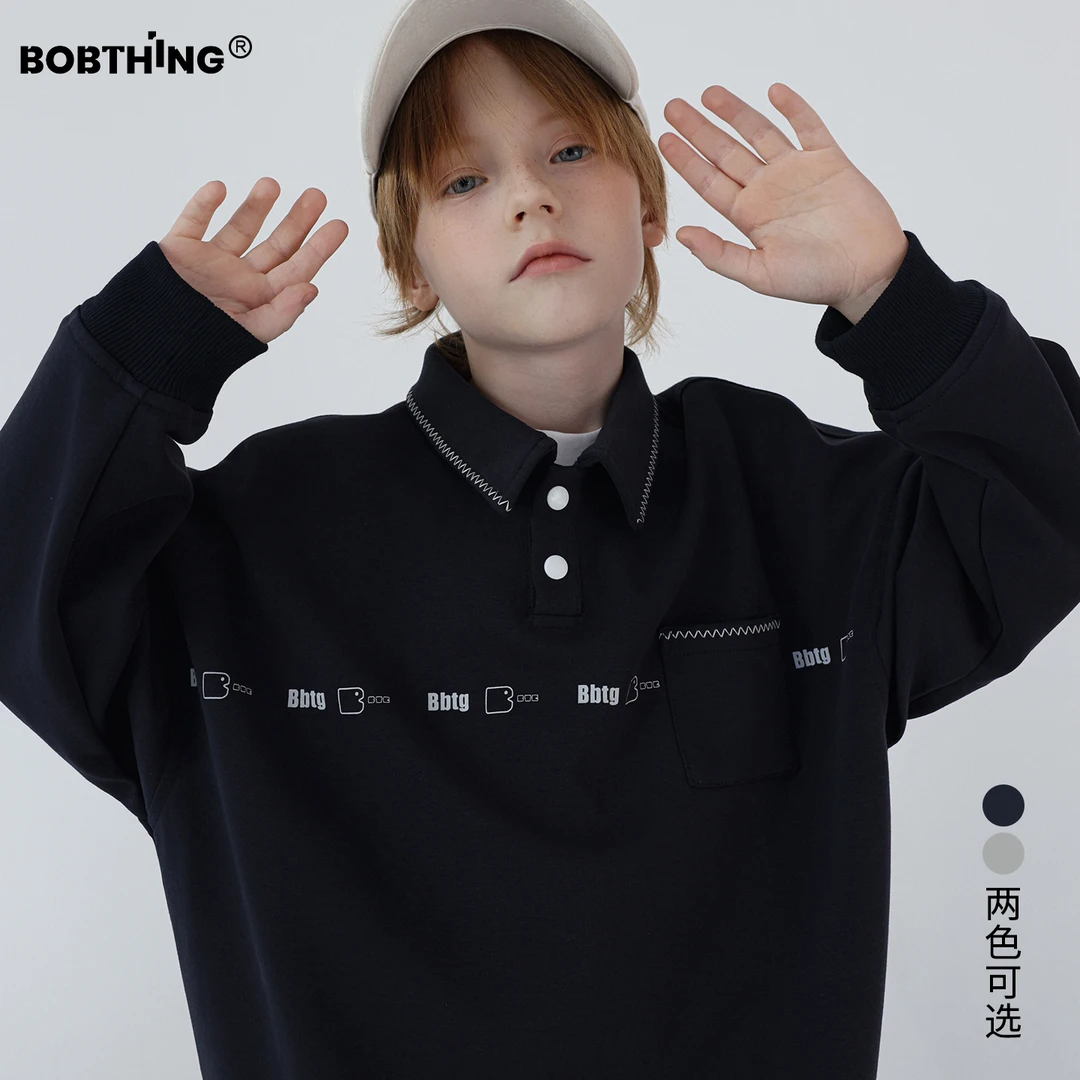 男童秋装明线领边POLO衫长袖上衣2025新款儿童翻领卫衣潮童装外套