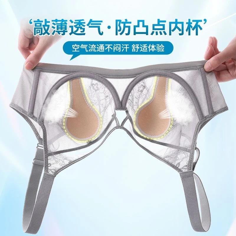 维多利亚调整型内衣女士蕾丝透气聚拢大码文胸大胸显小法式兔耳朵