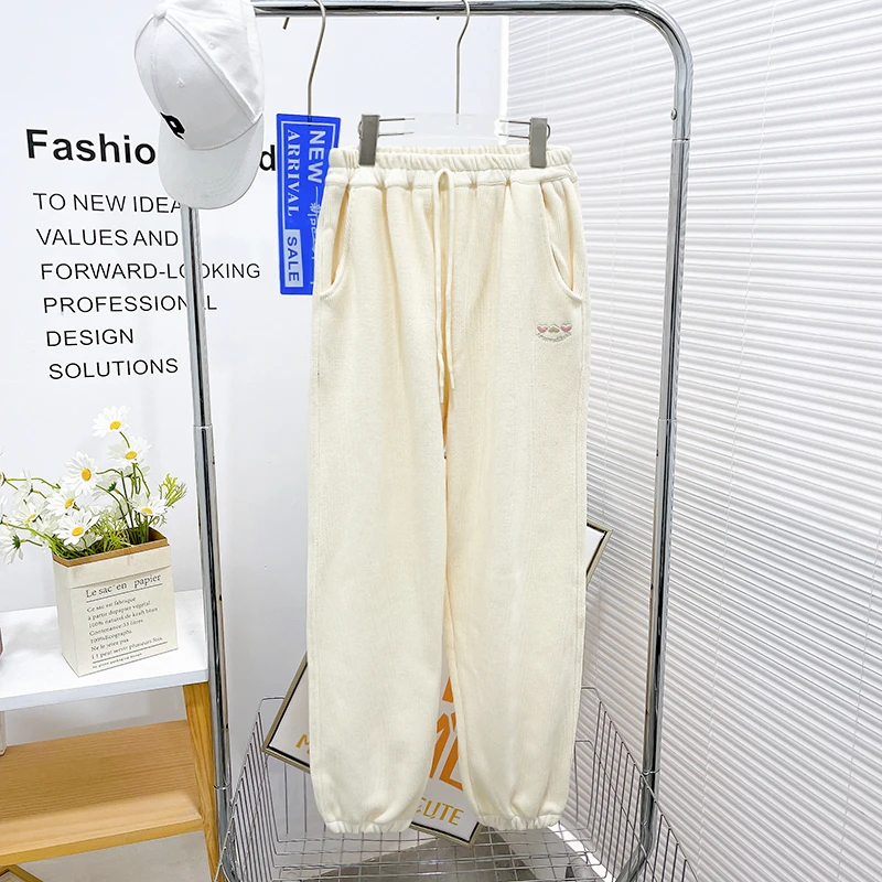 冬季新款女大童加绒加厚卫裤休闲洋气宽松舒适百搭zb5227简约童品