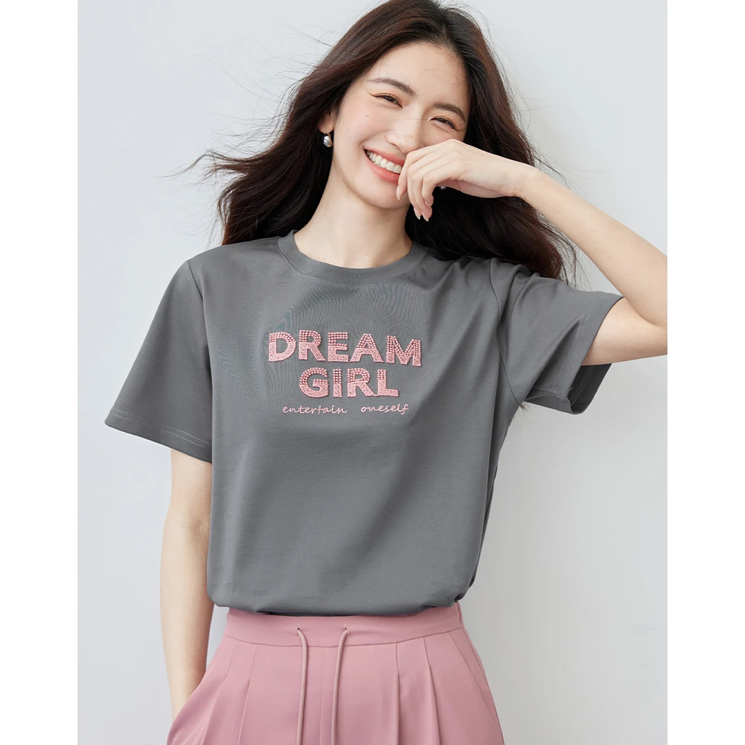 【备用链接】朗文斯汀百搭圆领宽松直筒字母刺绣上衣DTMT5203A12711