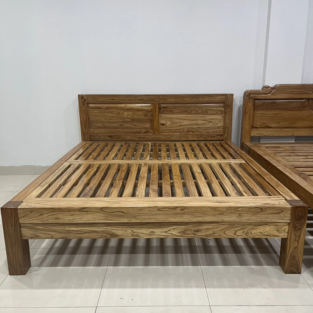 老榆木实木床榫卯无辅料整根原木单双人支持定做厂家直销结实耐用