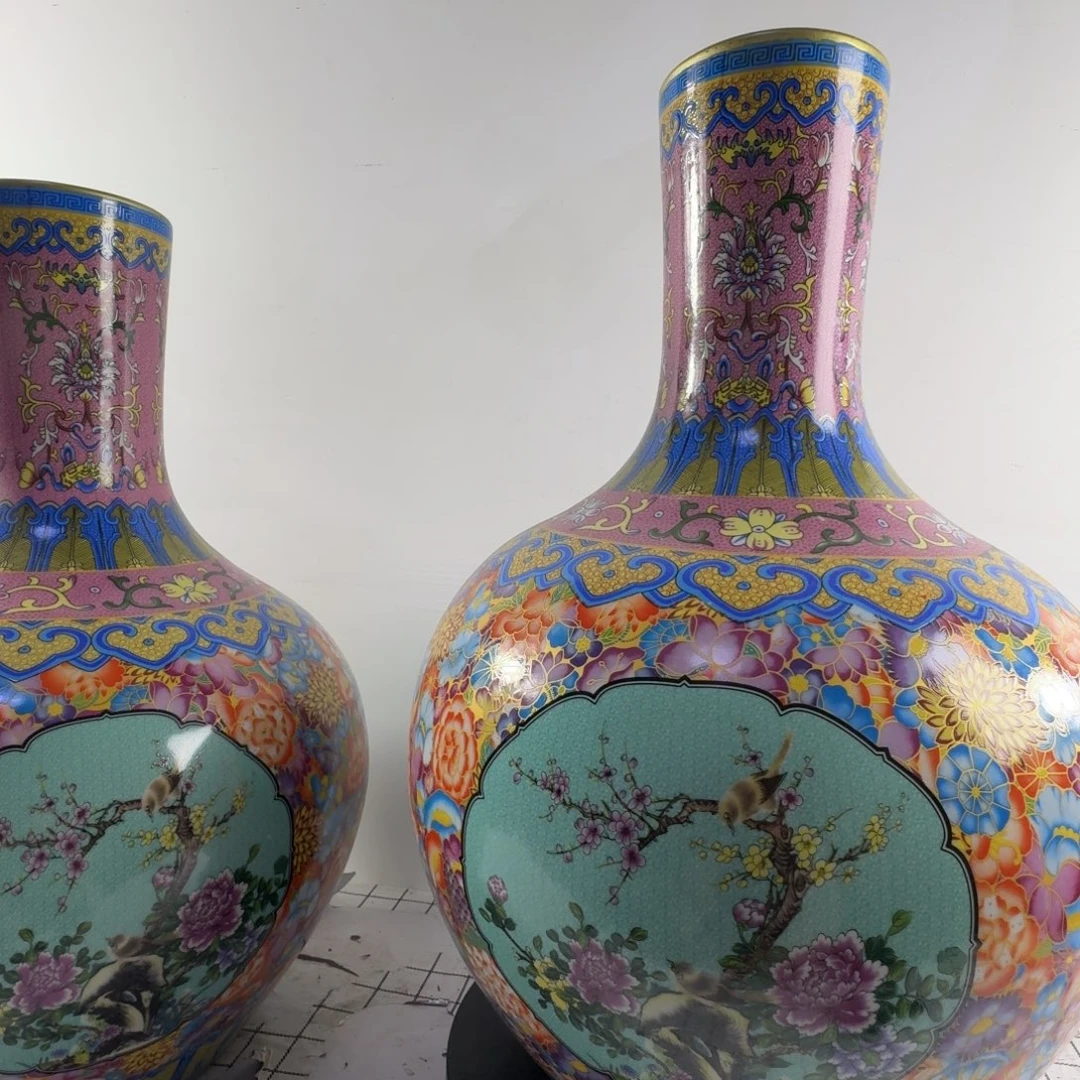 波***瓶粉彩花鸟纹陶瓷瓶