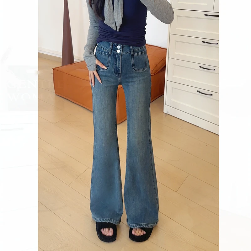 2025年春季新款修身百搭弹力高腰显瘦小个子微喇牛仔裤ZR-K76509