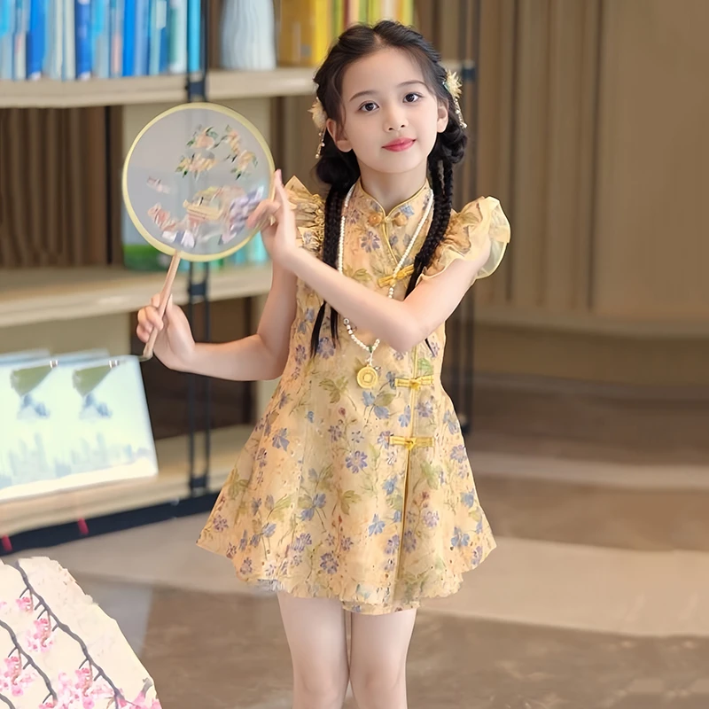 复古夏装气质宝宝女童汉服旗袍套装新款夏季连衣裙新中式时尚国风