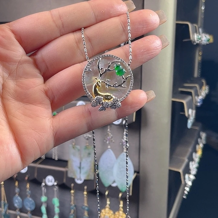 翡翠银S925镶嵌耳饰翡翠吊坠