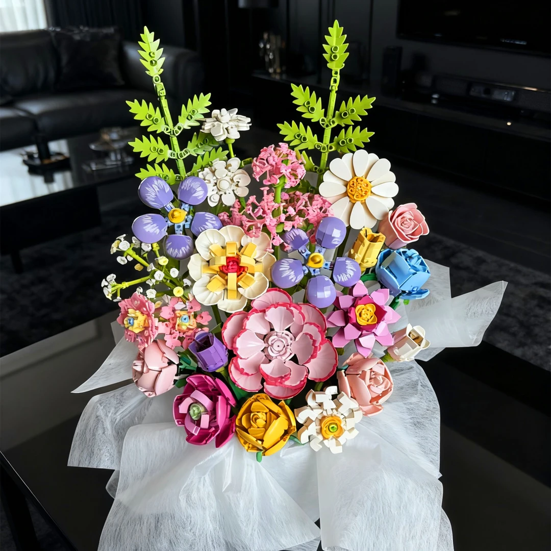 积木花束拼装一整套diy套装材料圣诞母亲节生日礼物七夕情人节520