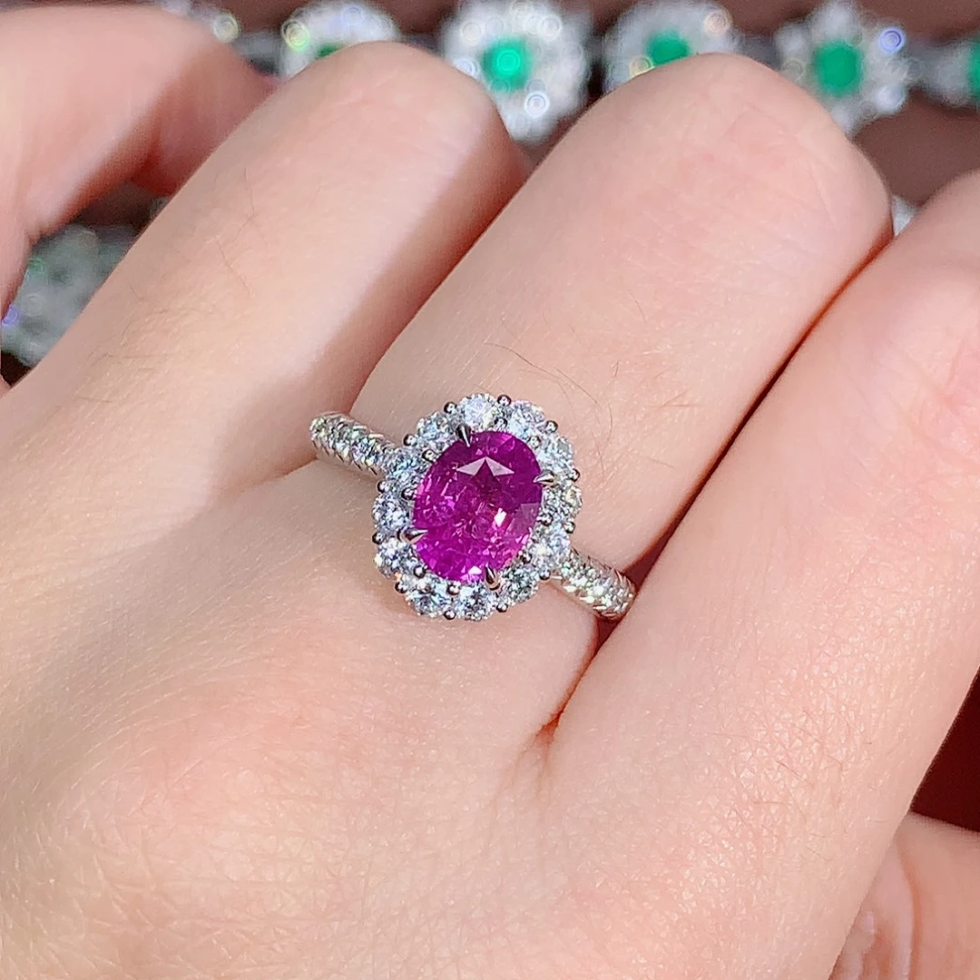彩色蓝宝石戒指18K金镶嵌2.04ct/天然宝石/七天无理由