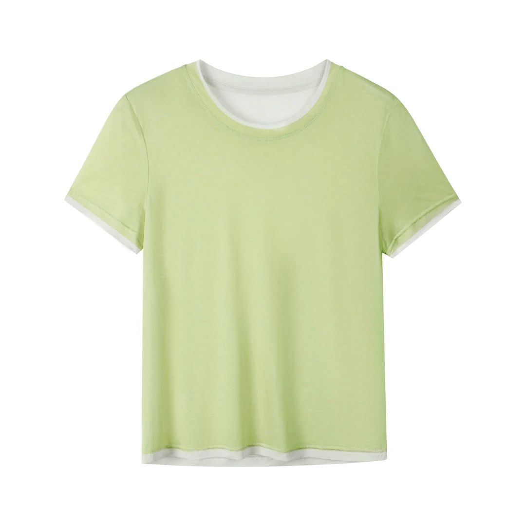 30665常【MO订单】轻薄两件套叠穿层次感时装短袖T恤0266