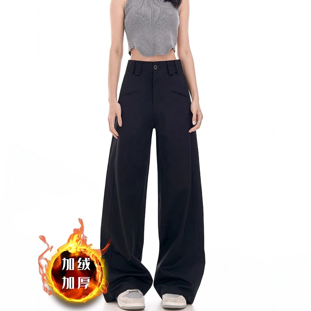 （阿紫专属现货+运费险）梨形八字口袋黑色西装裤加厚加绒显瘦裤子