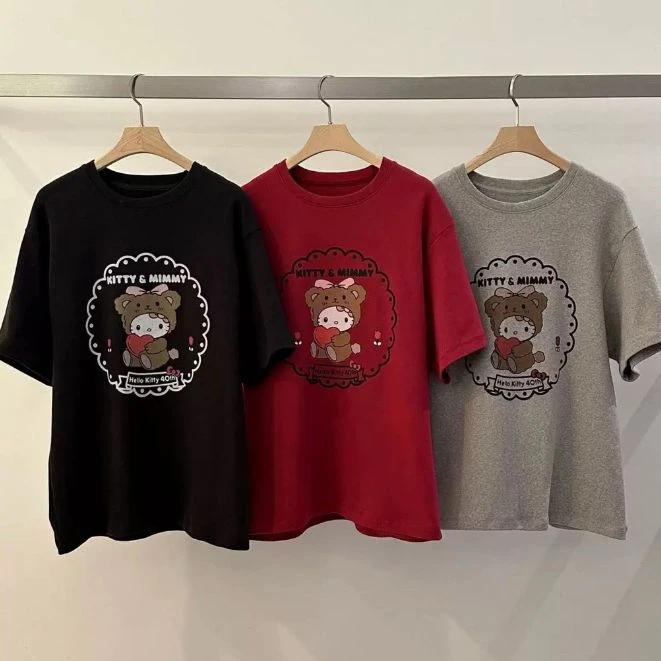 【爱心KT喵】Y韩系pepper磨毛圆领短袖T恤宽松显瘦百搭上衣女