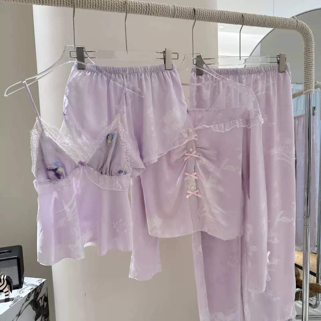 【HANYU】唯美心机女神吊带冰丝带胸垫性感丝质睡衣家居服