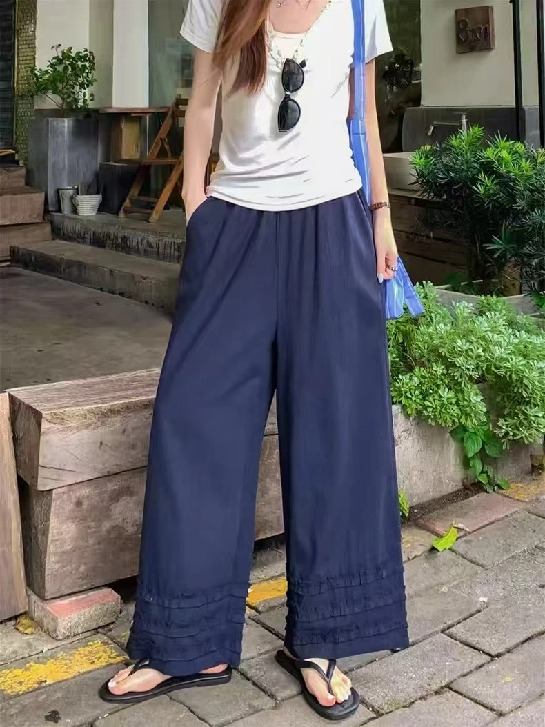 015女装休闲裤百搭时尚舒适纯色宽松阔腿裤