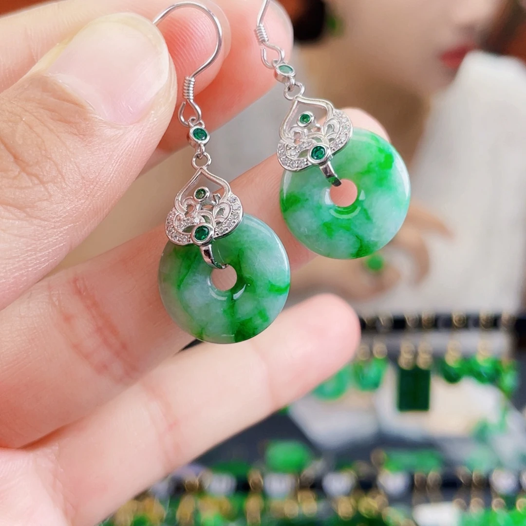 翡翠银S925镶嵌耳饰