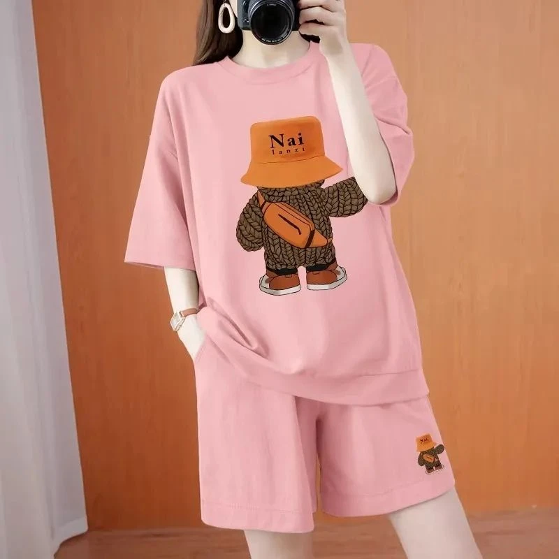 遮肚特大码胖外穿短袖显瘦套装女夏季大码女装休闲运动两件套