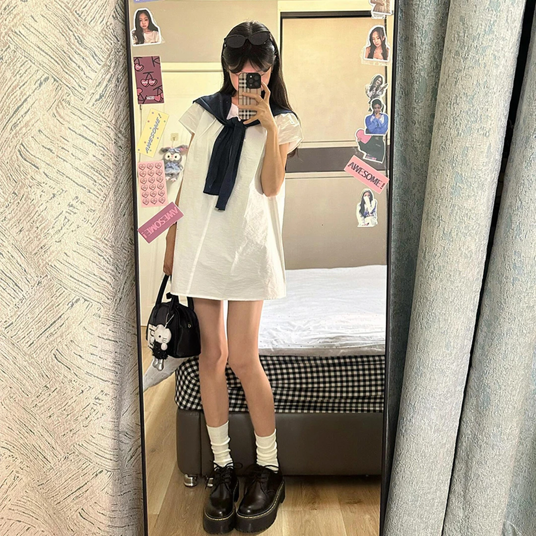 2025新款白色衬衫连衣裙子女夏季设计感小众初恋甜美气质套装短裙