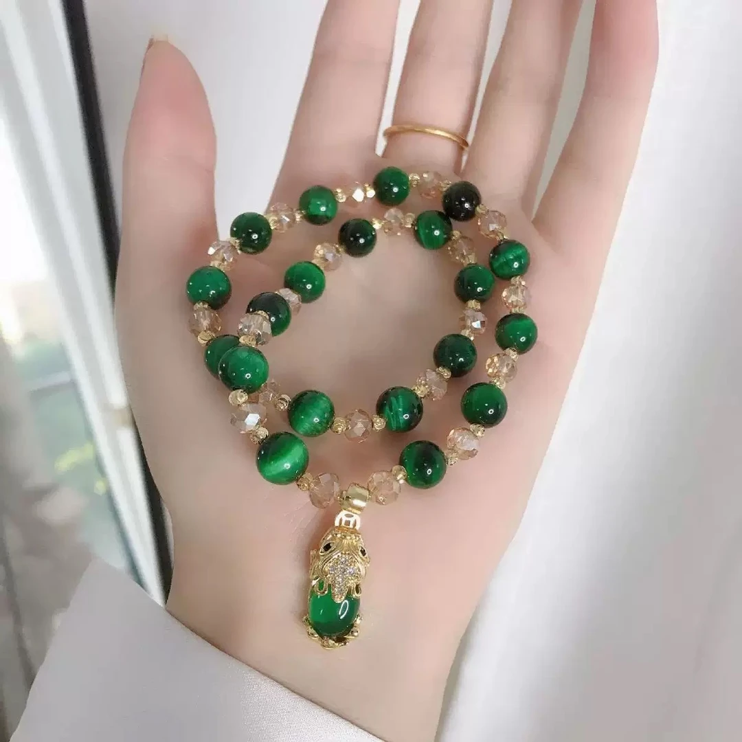 旺夫石虎绿貔貅手串手链女ins双层叠戴手链ZD0720
