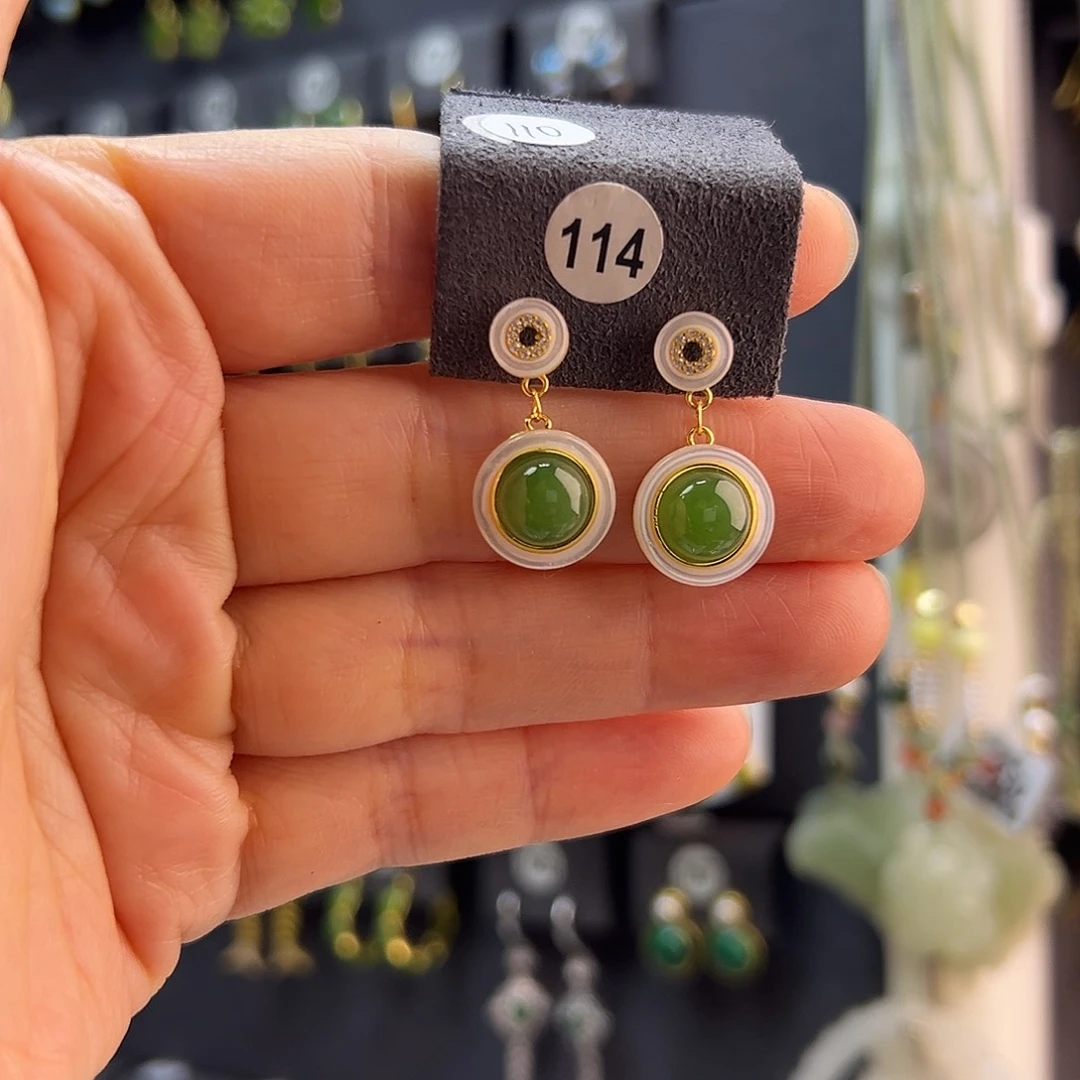 和田玉未镶嵌耳饰通体纯银天然碧玉耳坠