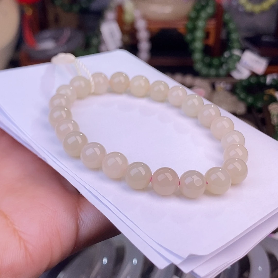 和田玉藕粉福利约8mm手串未镶嵌