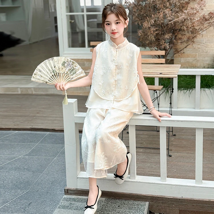 女童新中式套装夏装2025新款儿童夏季洋气炸街国潮两件套初中女生