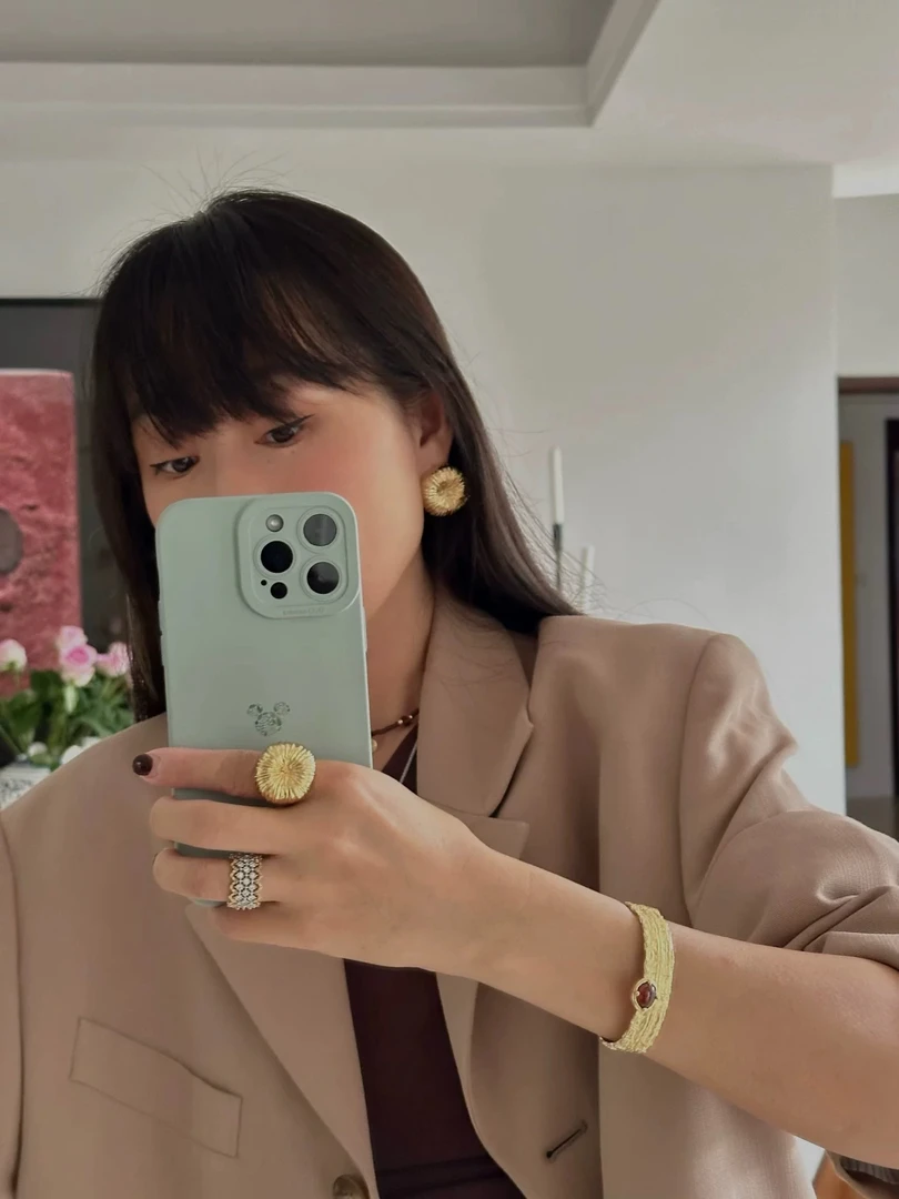 黄铜戒指 法式烟花大圆球丝女小众设计师博主风戒指A60