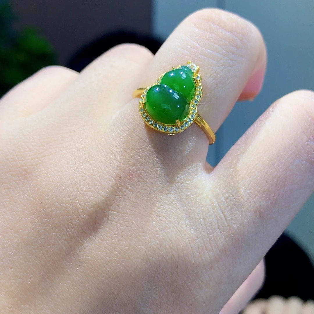 和田玉（碧玉）戒指银S925镀金镶嵌