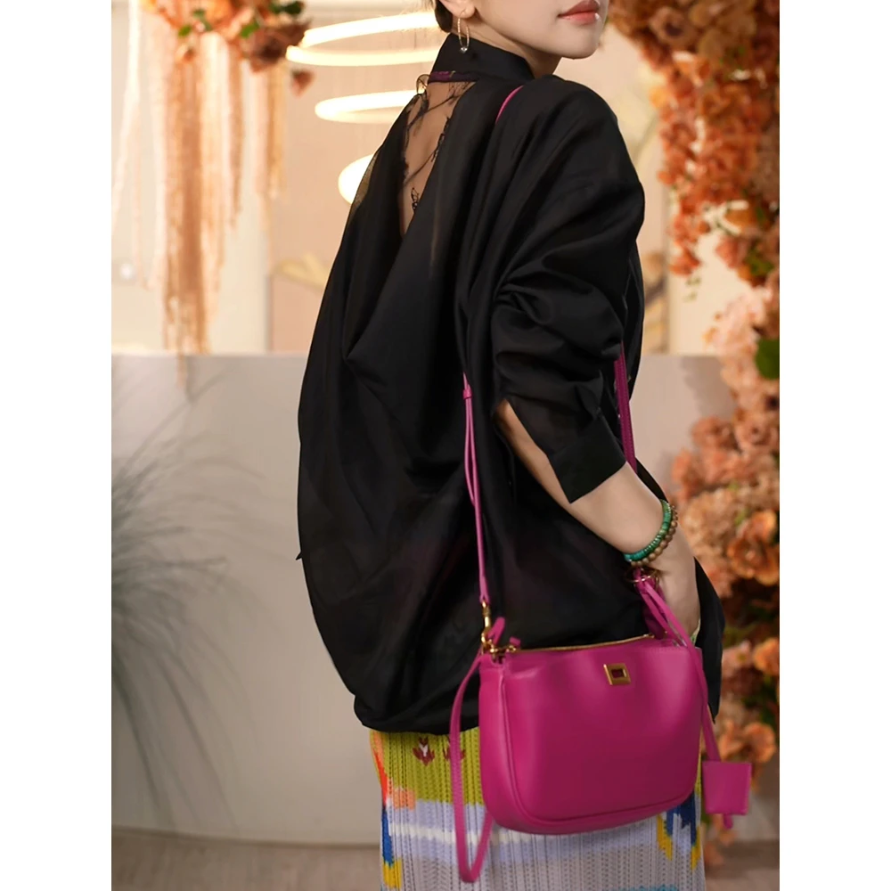 X【叭哒不惑】显眼包 头层小牛皮小方包高级感法棍腋下包手提斜挎包