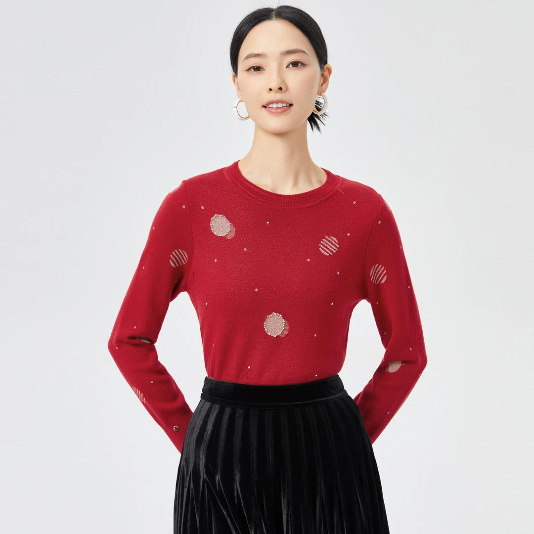 【婷婷专属】小香风专柜同款重工珠绣高级感配色圆领长袖针织衫女