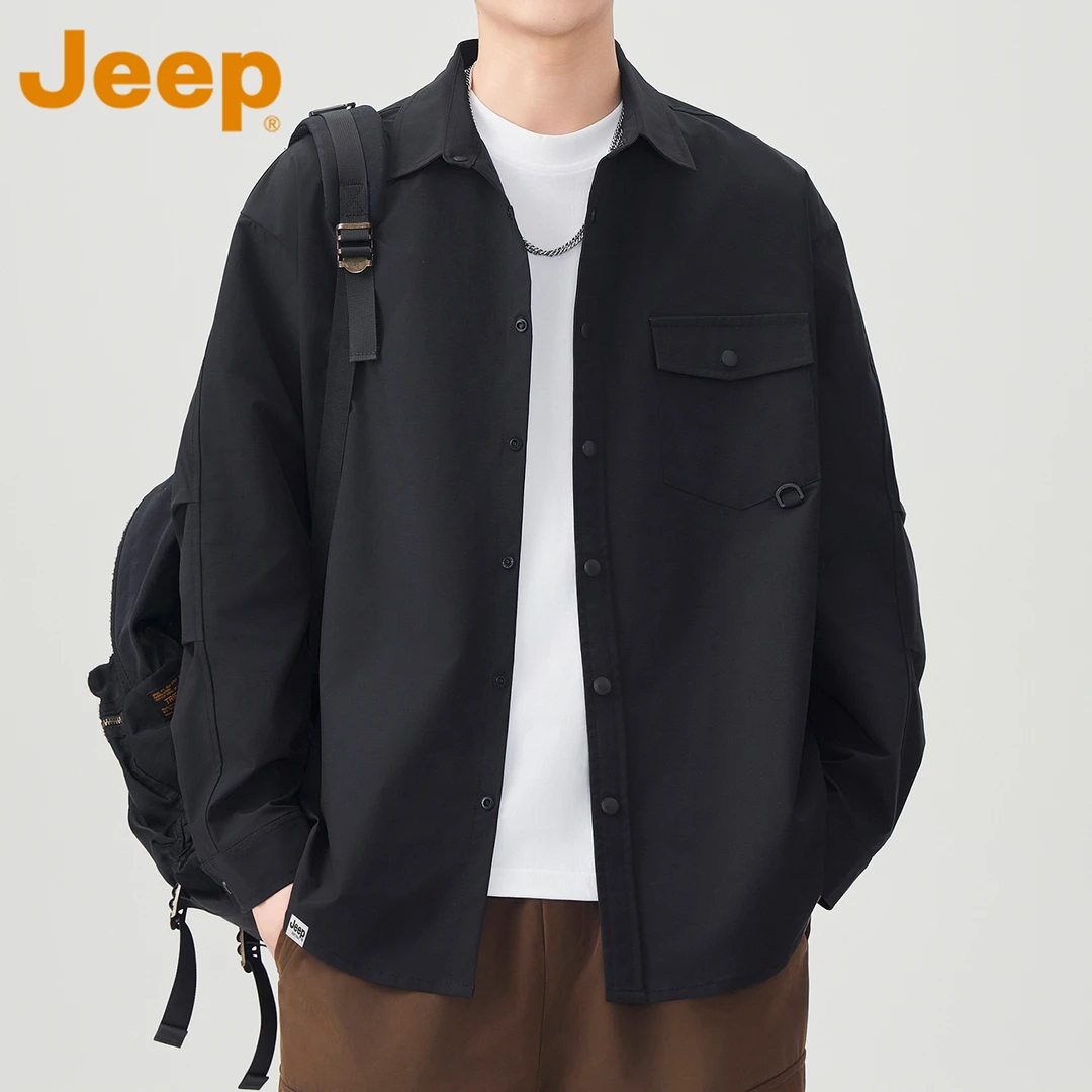 JEEP吉普美式长袖翻领衬衫男款2025新款春秋季高级感宽松休闲上衣