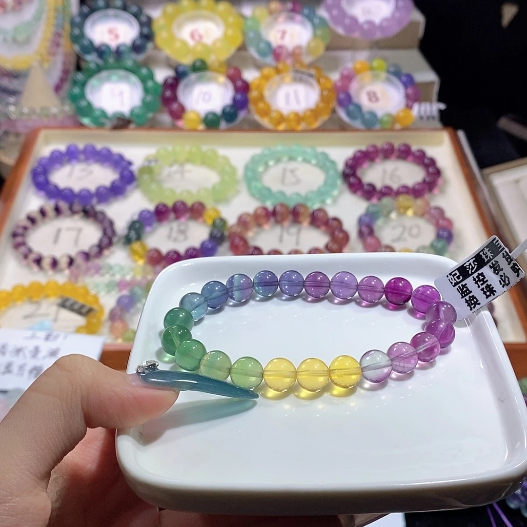 未镶嵌萤石手链彩虹渐变净体8+