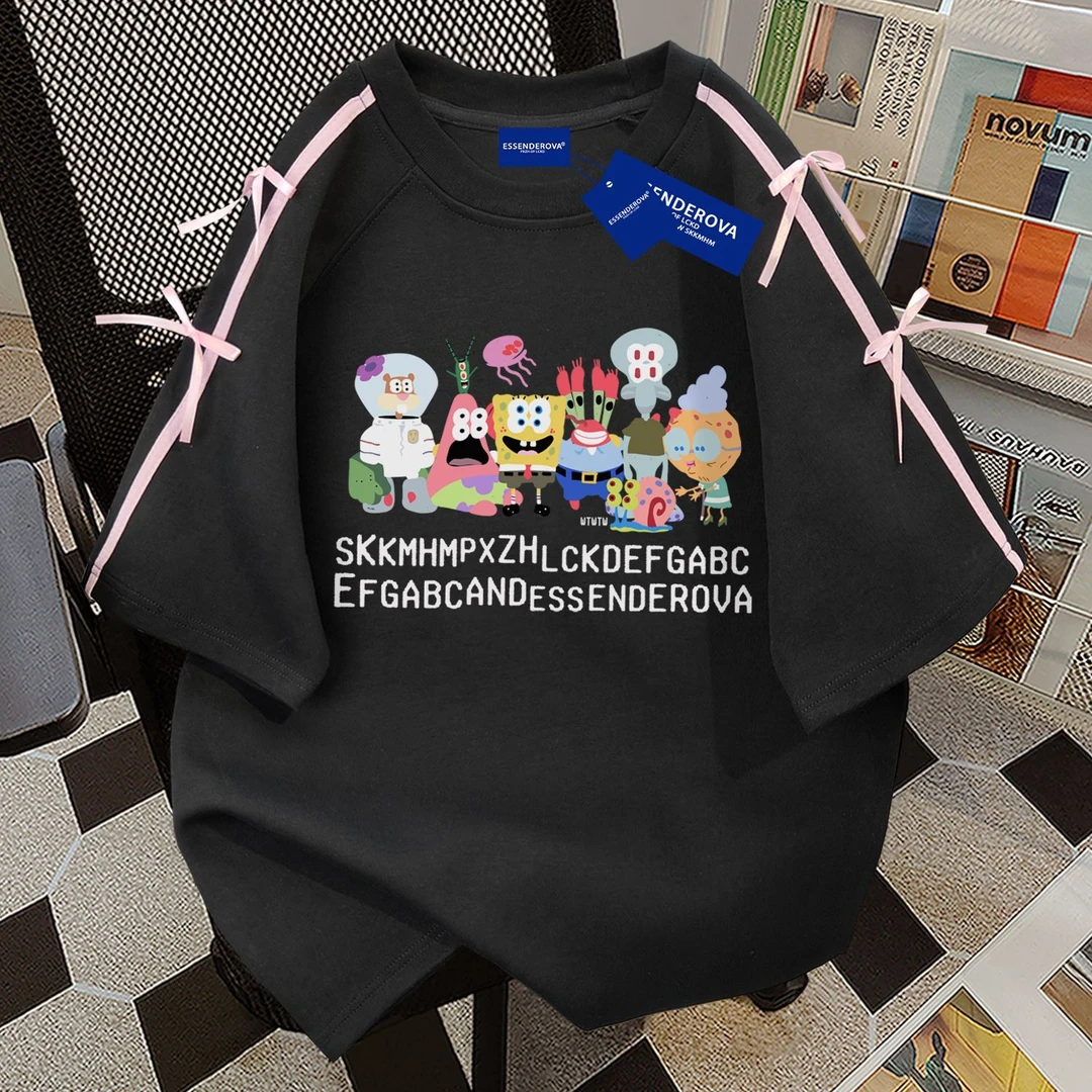 100%纯棉欧美设计感小众圆领短袖t恤女夏季宽松休闲韩版上衣ins潮