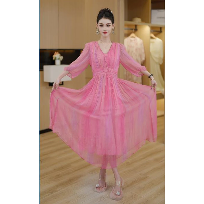 小镇晚霞  2025年新品优雅气质收腰显瘦时尚高腰设计连衣裙女