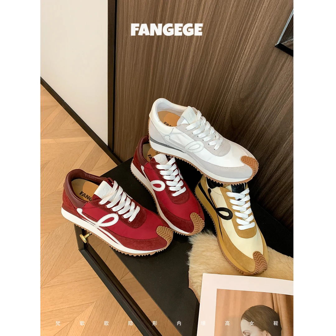 FANGEGE/梵歌歌 8cm春秋复古系带舒适真皮阿甘鞋增高休闲鞋女