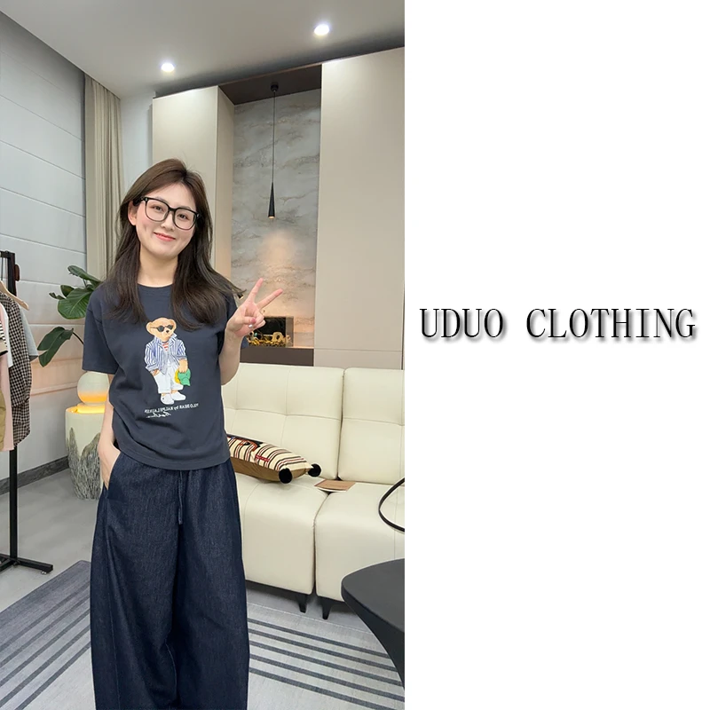 专柜同款【度假小熊】拉夫家25年夏季新款亚麻棉圆领印花短袖8050