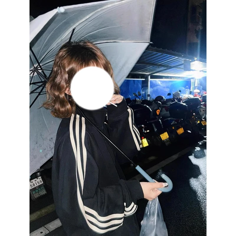 三条杠立领黑色卫衣女秋冬2025新款加绒加厚半拉链宽松慵懒风外套