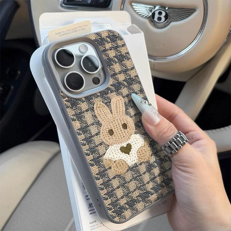 Lucky非立体毛衣小兔适用苹果1615手机壳iPhone1413荔枝纹12软套