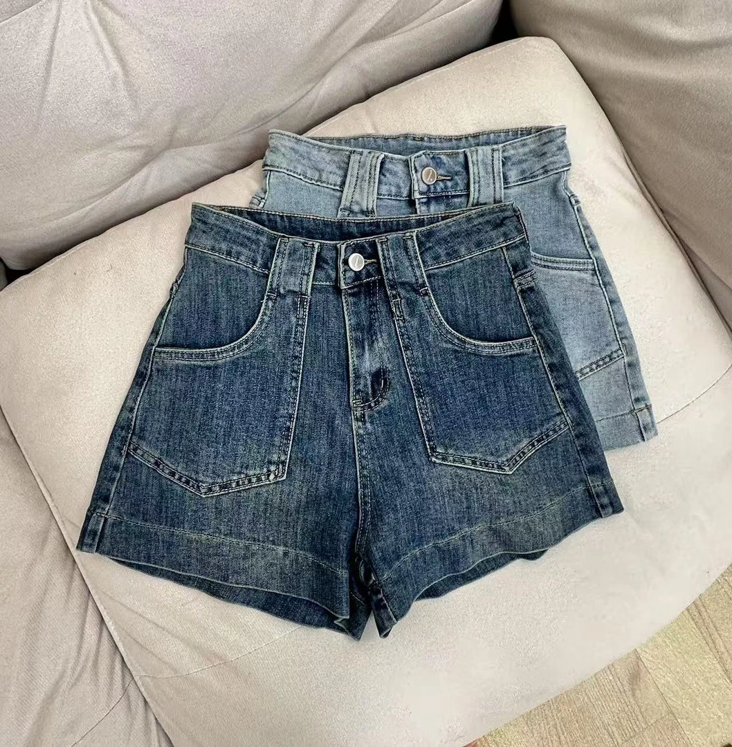 096复古高腰牛仔短裤显瘦弹力包臀a字热裤小个子直筒裤夏季