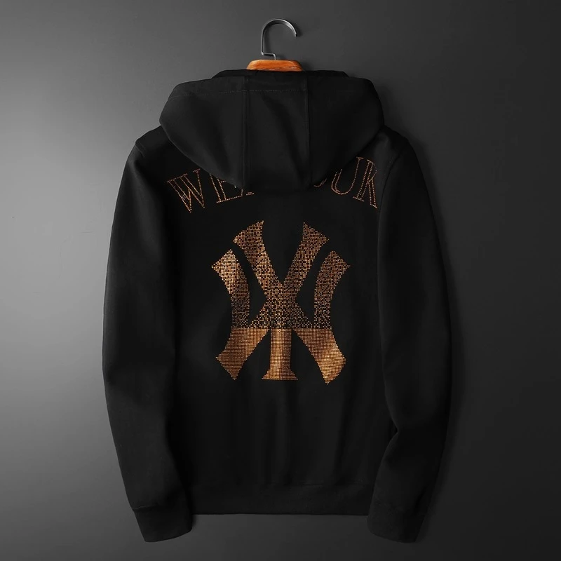 赫柏纪逸高端潮牌2025秋冬男士新款上衣印花连帽长袖加绒套头卫衣