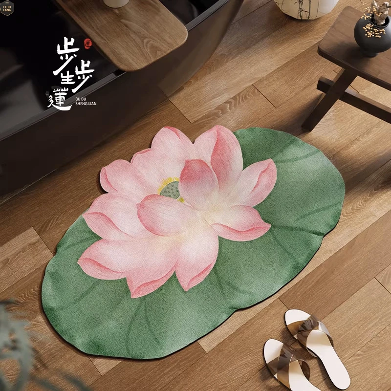 硅藻泥浴室垫新中式莲花吸水速干脚垫子异形卫生间门口耐磨地毯子