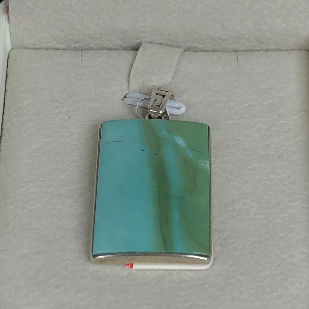 原矿绿松石水波纹925银镶嵌山水款吊坠