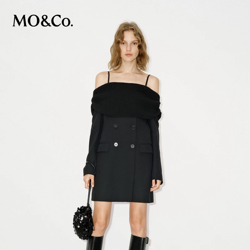 【达人专享】MOCO连衣裙秋冬假两件露肩西装裙可拆肩带MBD4DRS016