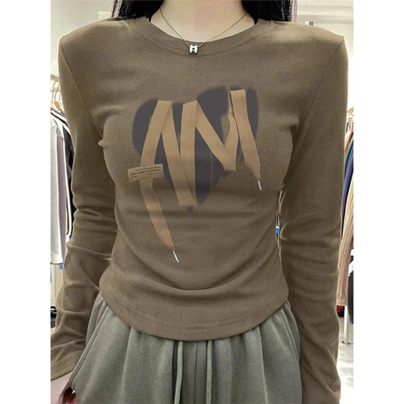 美式bm辣妹德绒正肩长袖T恤女秋冬季加厚保暖内搭修身打底衫上衣