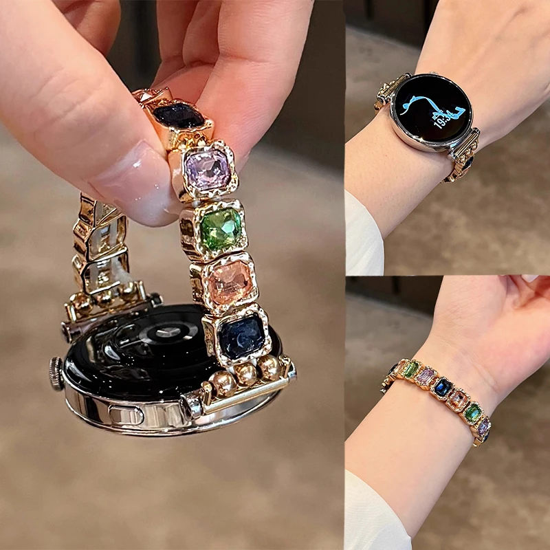 适用华为gt5表带方块玻璃钻金属弹力绳手表表带watchGT3GT4GT5pro