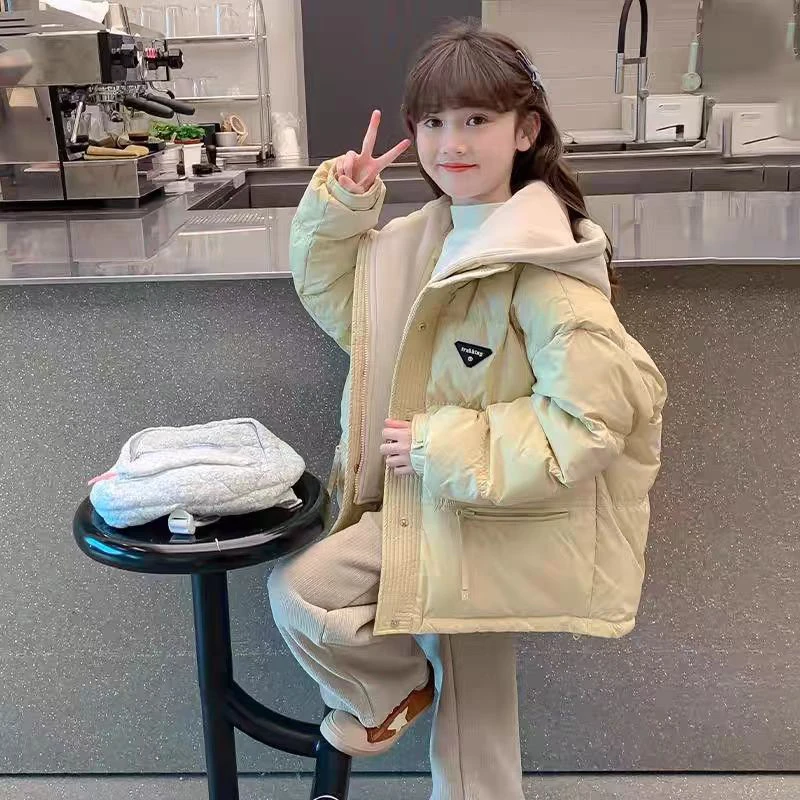 QIAERDE/洽尔德女童男孩棉衣加厚新款韩版棉袄儿童短款保暖连帽