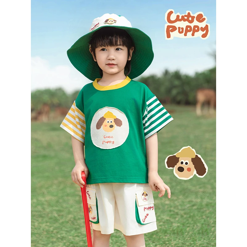 YOEHYAUL/幼悠夏二波 萌趣一夏 男印花绣花萌宠乐园系列T恤 N6165