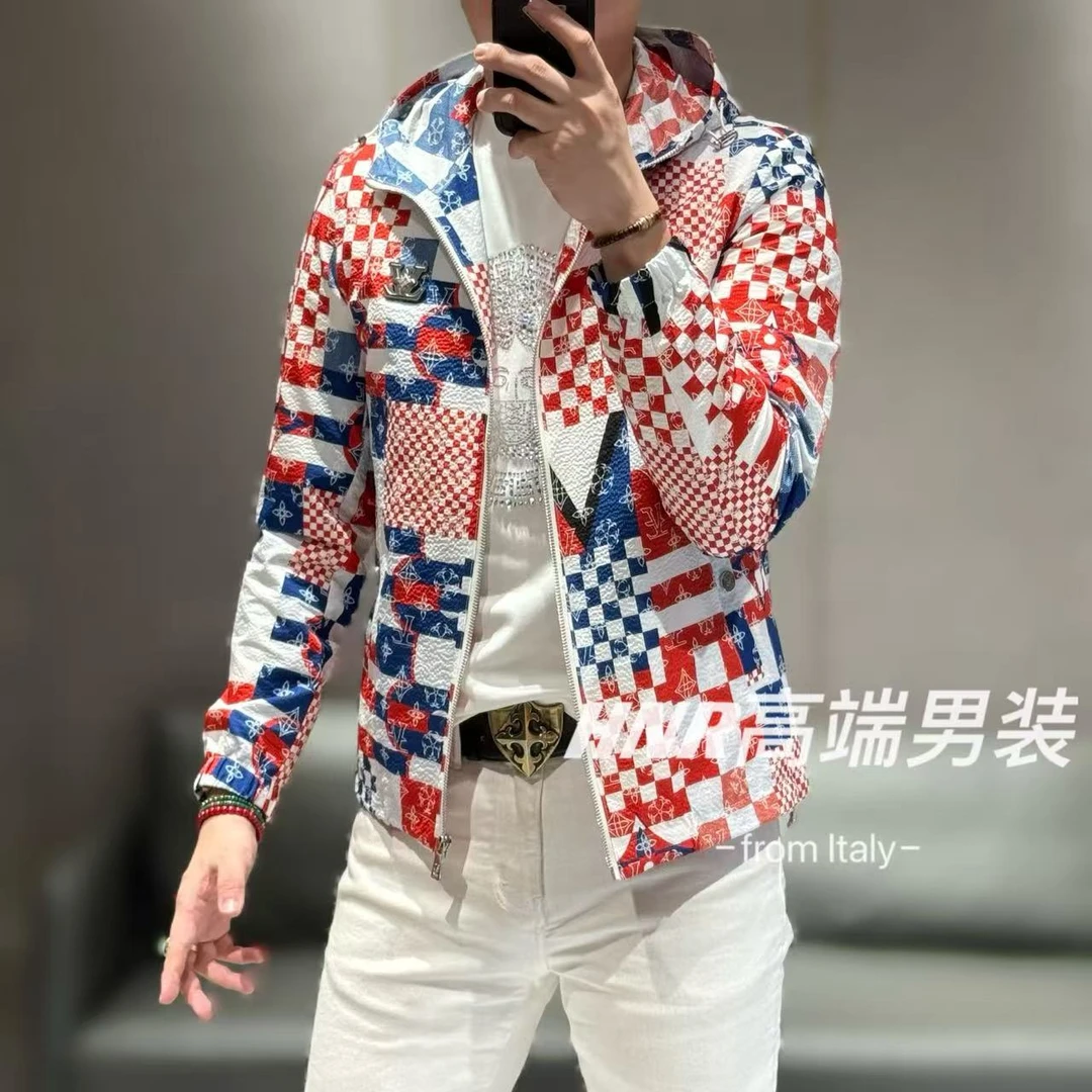 【雷迪·凯奇】品牌专卖马赛克拼花立体水波纹连帽春款夹克7078