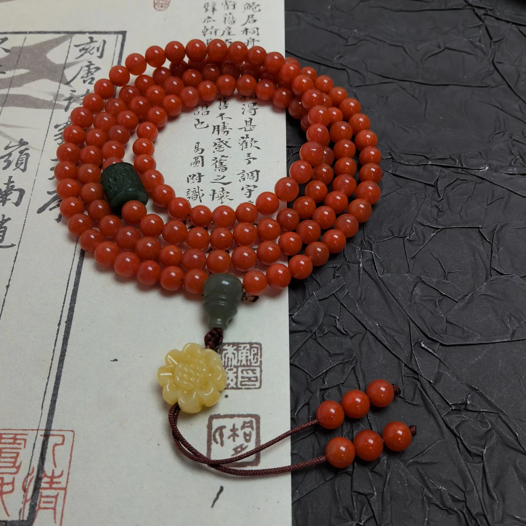 【蜜语】原矿天然 玉化南红葵花桶珠设计款多圈