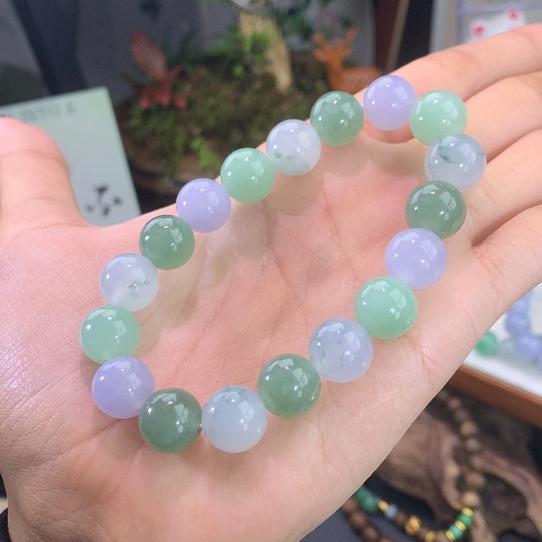 翡翠未镶嵌手链37号 飘花马卡龙手串