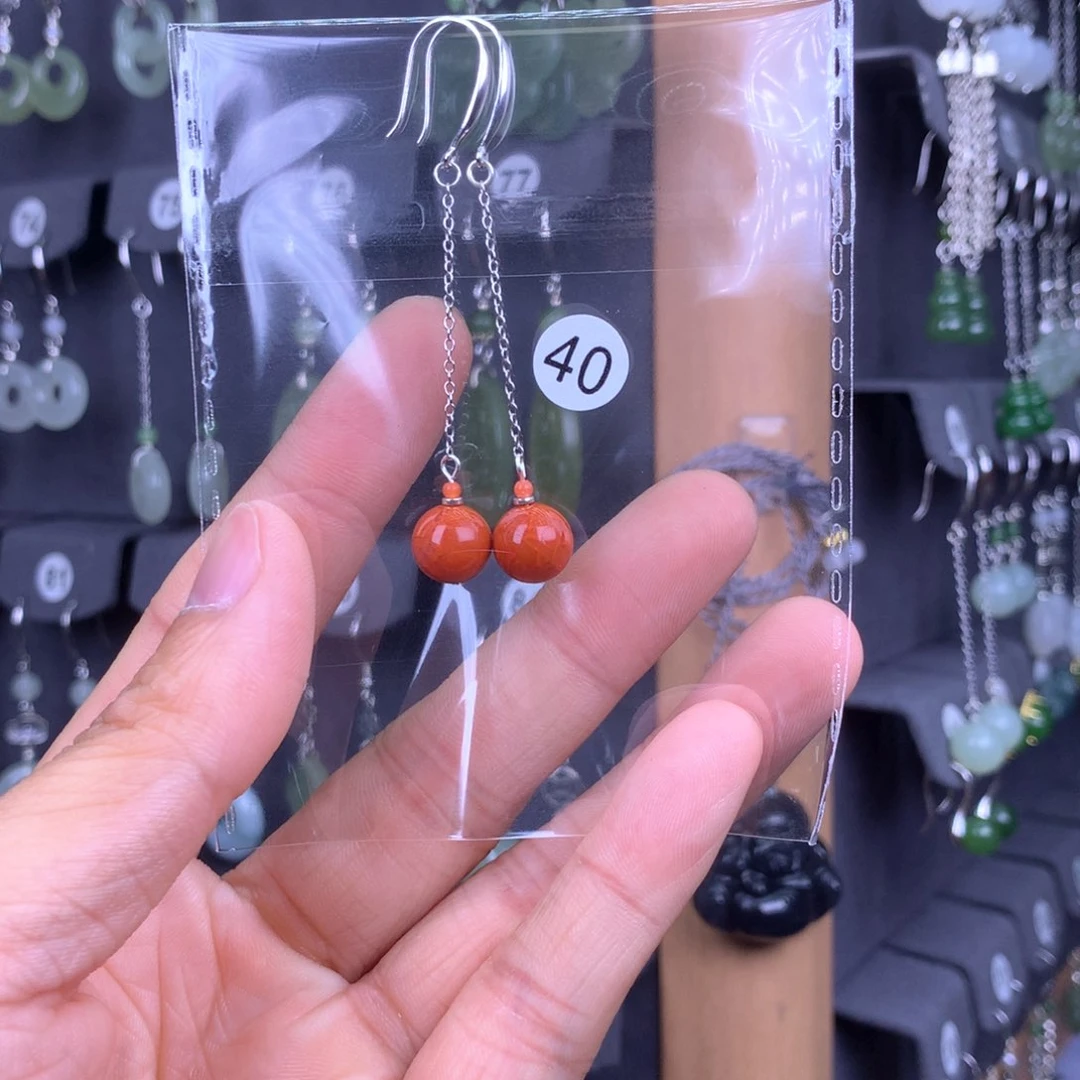 南红玛瑙耳饰银S925镶嵌琪**妈